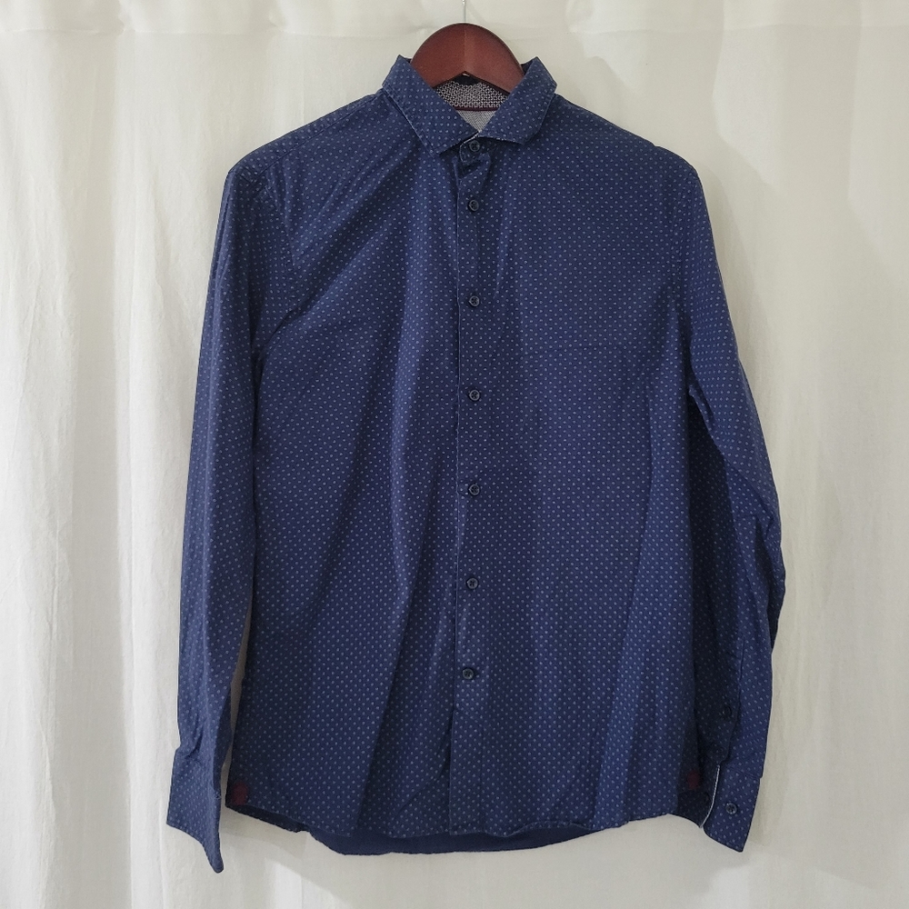 Celio Slim Fit Blue Patterned Dress Shirt Men's Size 15